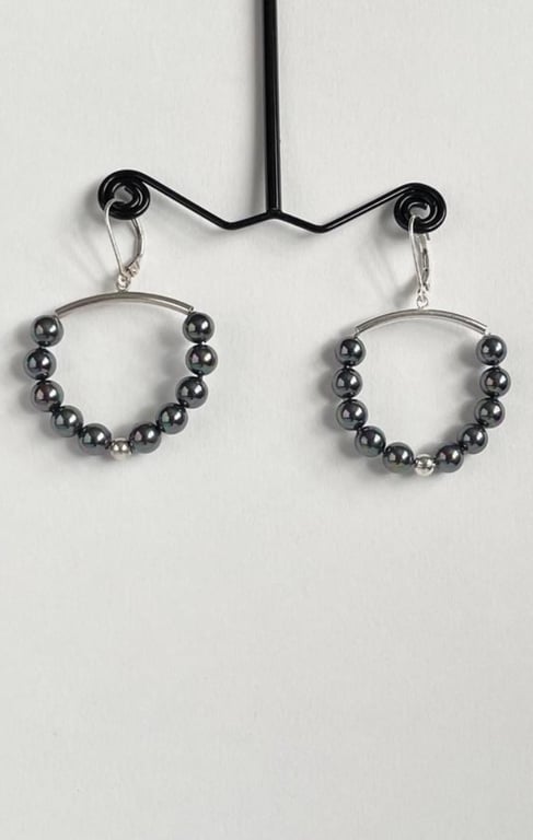 Freshwater Cultured Hoop Peacock Pearl Earrings 
