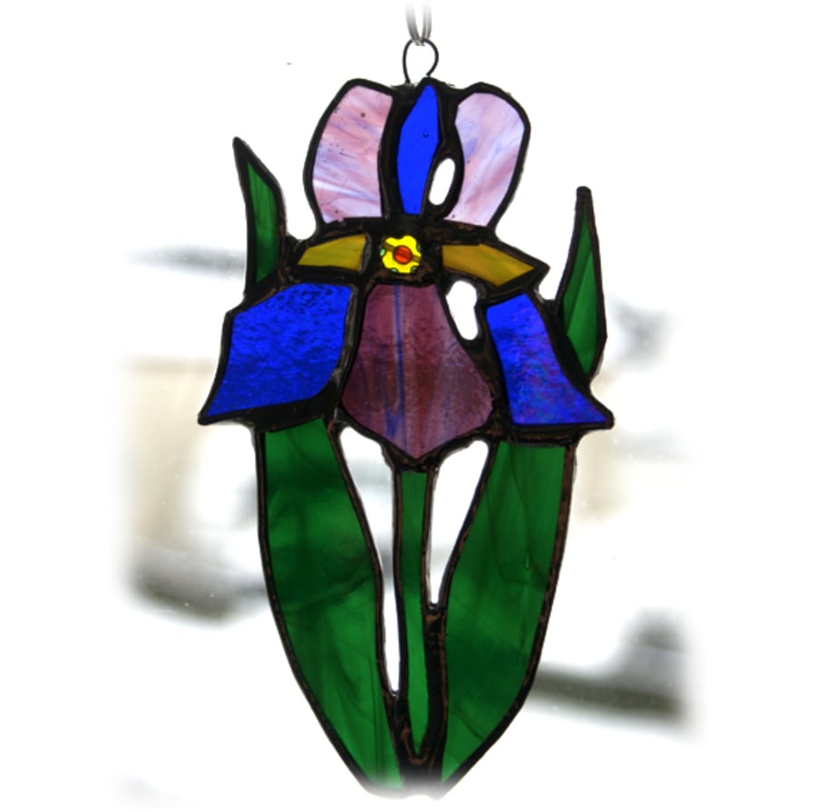  Iris Suncatcher Stained Glass Flower Purple Blue