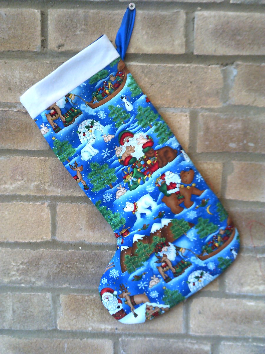 Santa at the North Pole Christmas Stocking