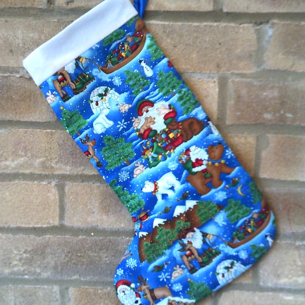 Santa at the North Pole Christmas Stocking