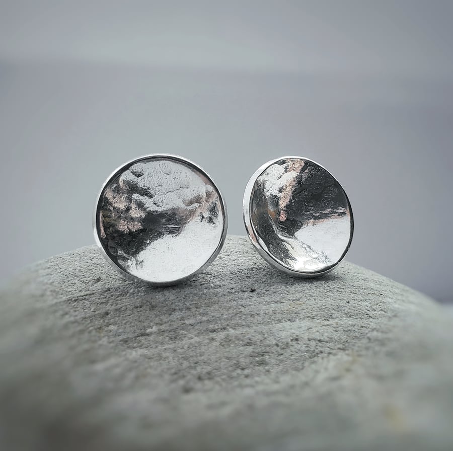 Handmade organic feel Silver stud Earrings 