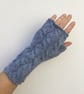 Alpaca Fingerless Gloves Wrist Warmers Light Blue - Image 4