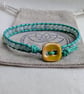 Amazonite and mint green leather bracelet with yellow button  - Image 5