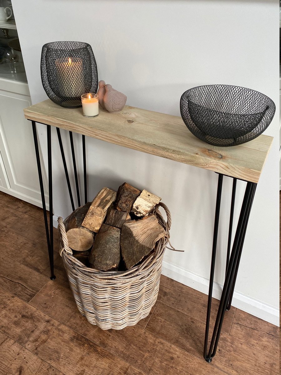 Solid Wood Rustic Console Table with Hairpin Legs  Hallway Table  Radiator Cover