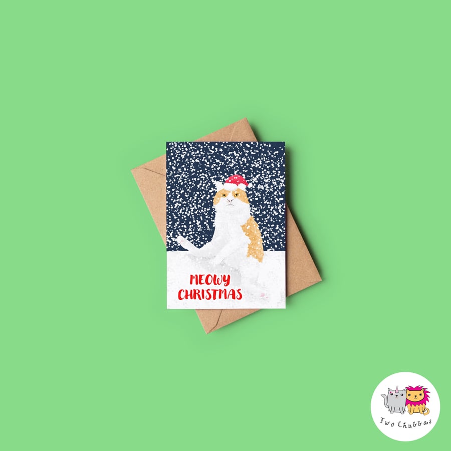 Image of Cat Christmas Card, A6 Christmas Card, Cute Animal Christmas Card