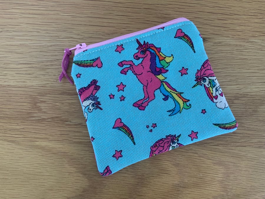 Fabric Coin Purse, Money Pouch, Zipped Purse, Purse, Card Holder, Unicorn