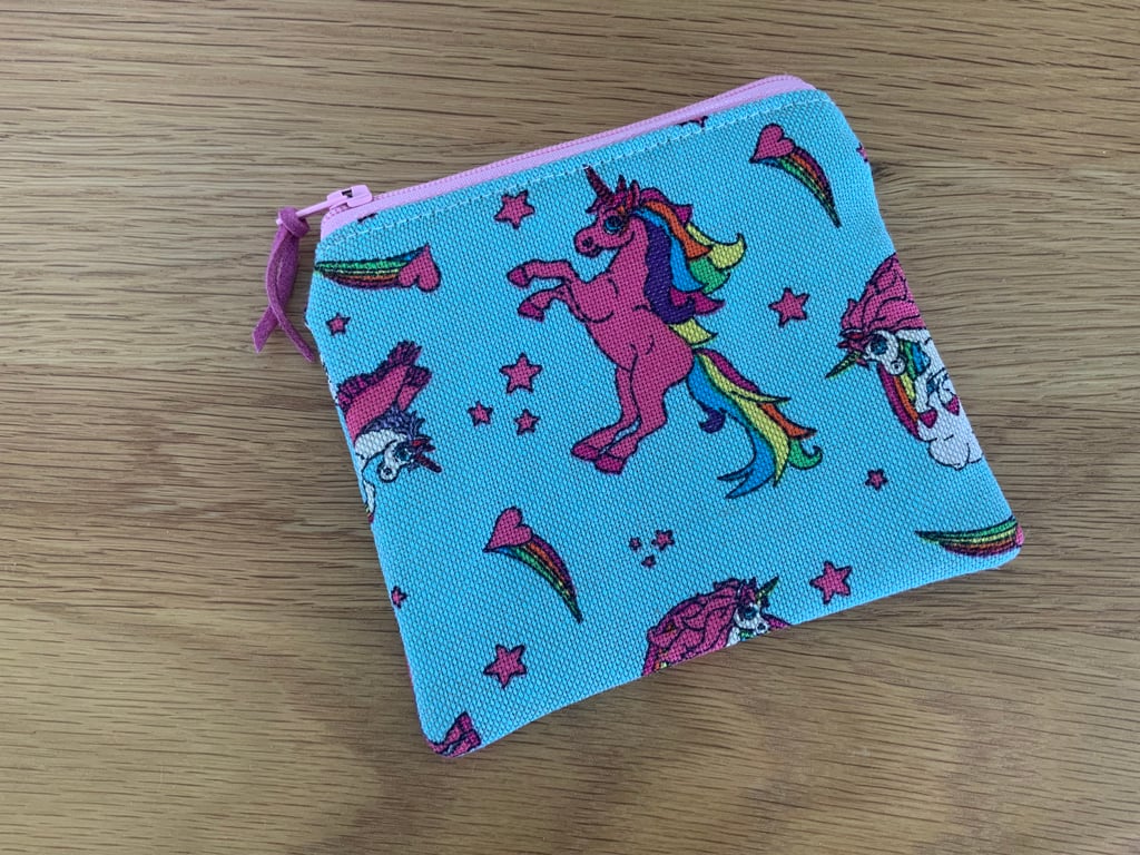 Fabric Coin Purse, Money Pouch, Zipped Purse, Purse, Card Holder, Unicorn