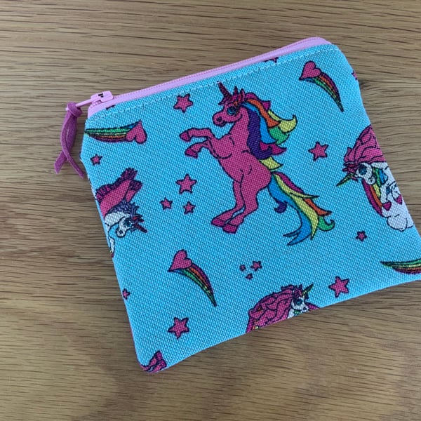 Fabric Coin Purse, Money Pouch, Zipped Purse, Purse, Card Holder, Unicorn