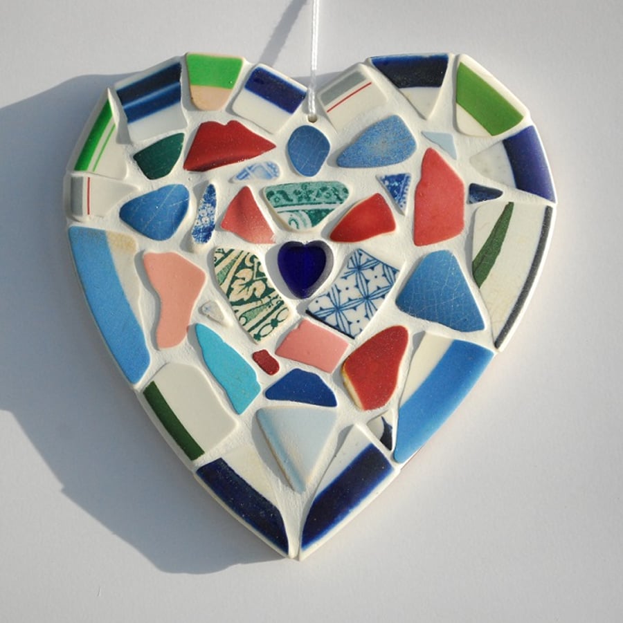 Large beach pottery heart mosaic