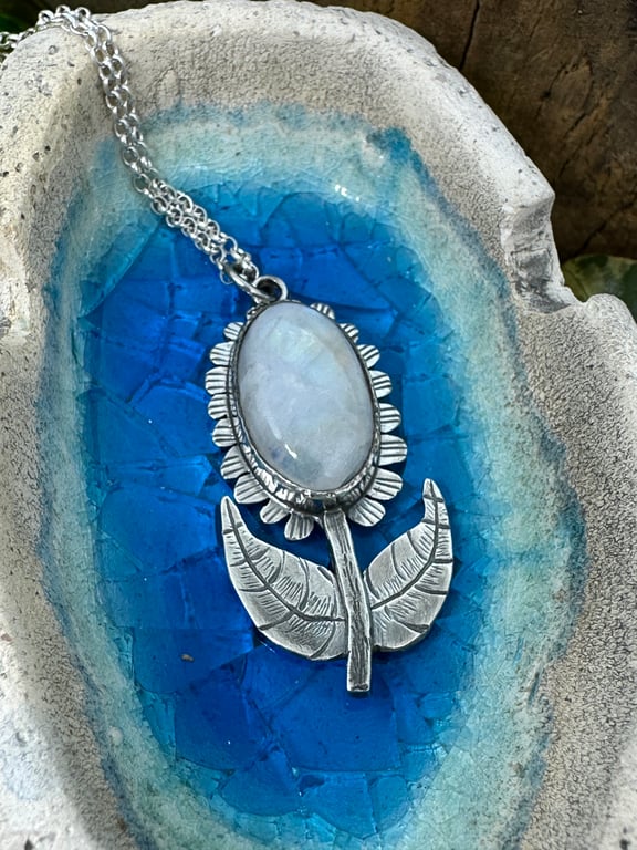Flower Pendant with Moonstone Cabochon