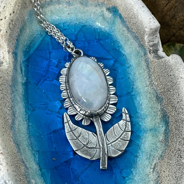 Flower Pendant with Moonstone Cabochon