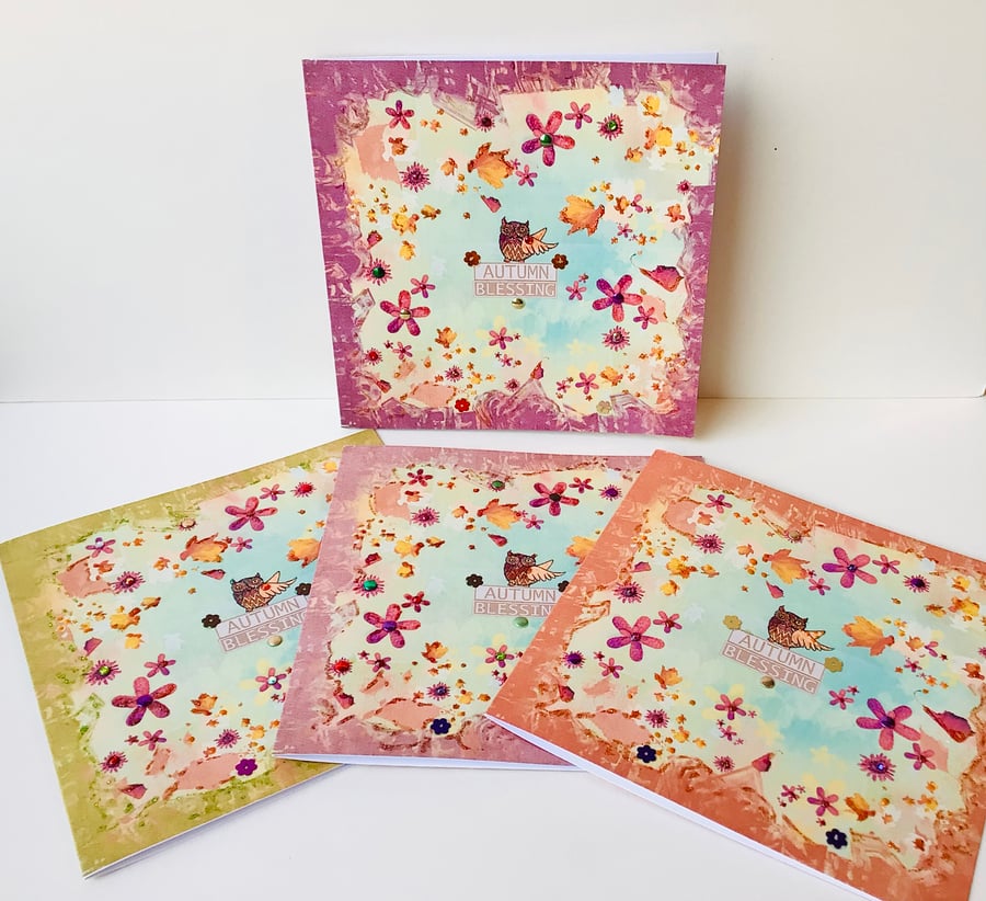 Greeting Card Pack of Four,Open Message Notecards,Autumnal Theme,Design 