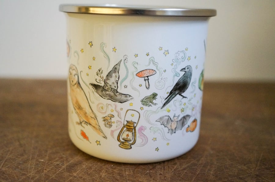 Enamel Mug Autumnal Halloween Magic Watercolour Drawings