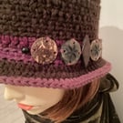 Cute Button Brown Cloche Hat