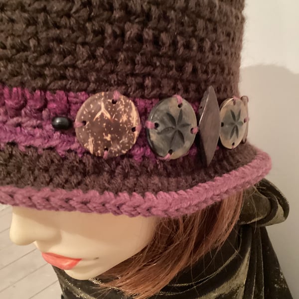 Cute Button Brown Cloche Hat