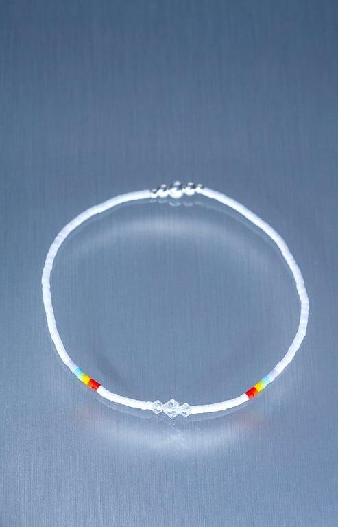 Bracelet rainbow and white minimalist Miyuki bead stretchy handmade
