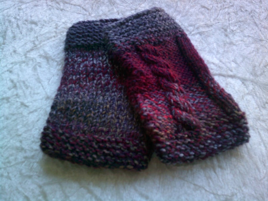 Chunky Dark Red & Grey Wrist Warmers 