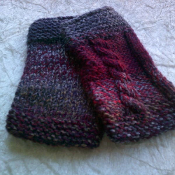 Chunky Dark Red & Grey Wrist Warmers 