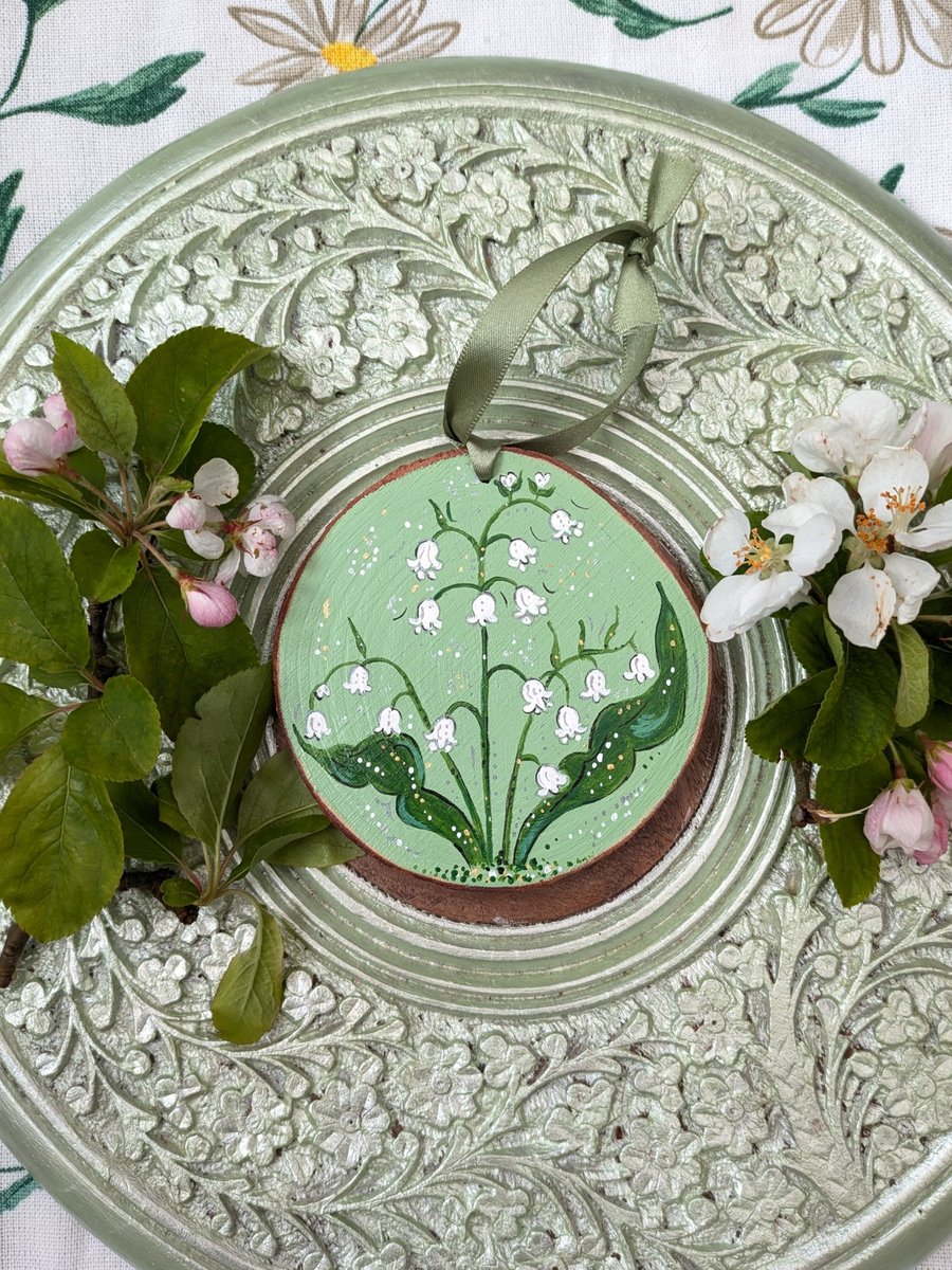 Lily of the valley hand-painted ornament, May birth flower gift