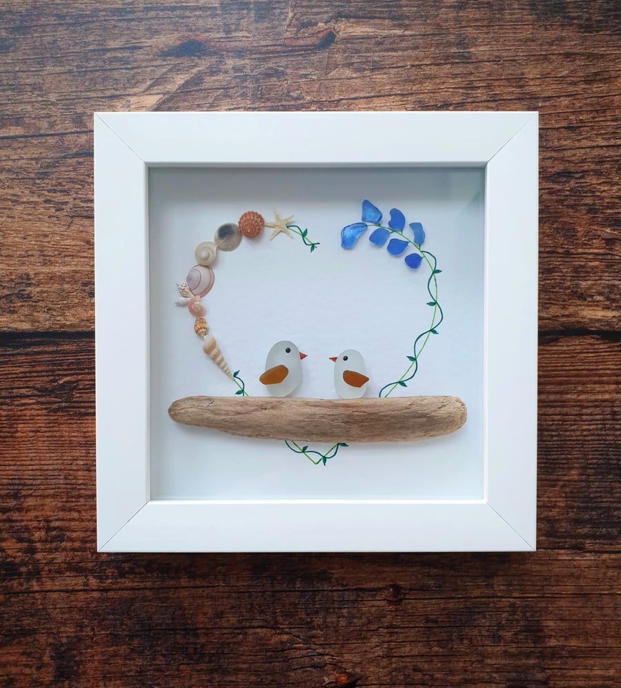 Sea glass, seashells and driftwood LOVEBIRDS