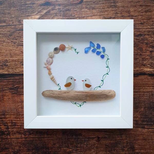 Sea glass, seashells and driftwood LOVEBIRDS