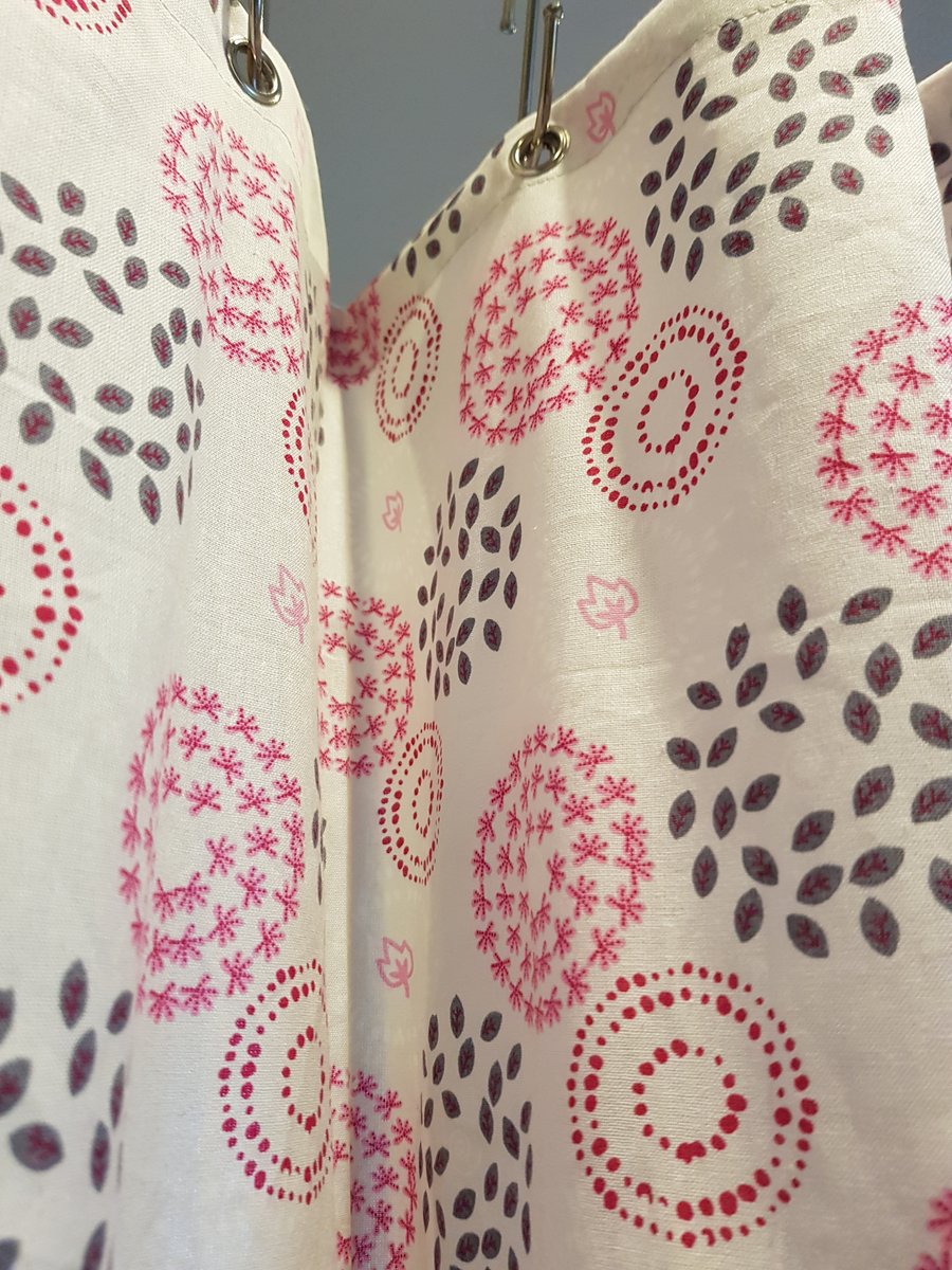 Pink Dandelion Fireworks Organic Cotton Shower Curtain, washable non-waxed