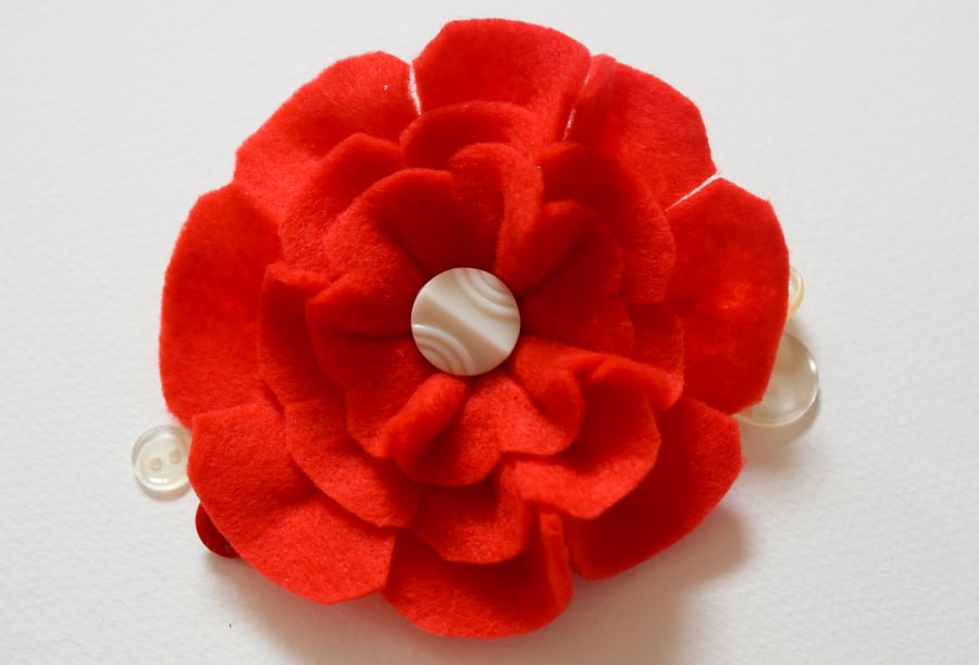 Felt Brooch, Handmade Red Flower felt brooch, Gift for her