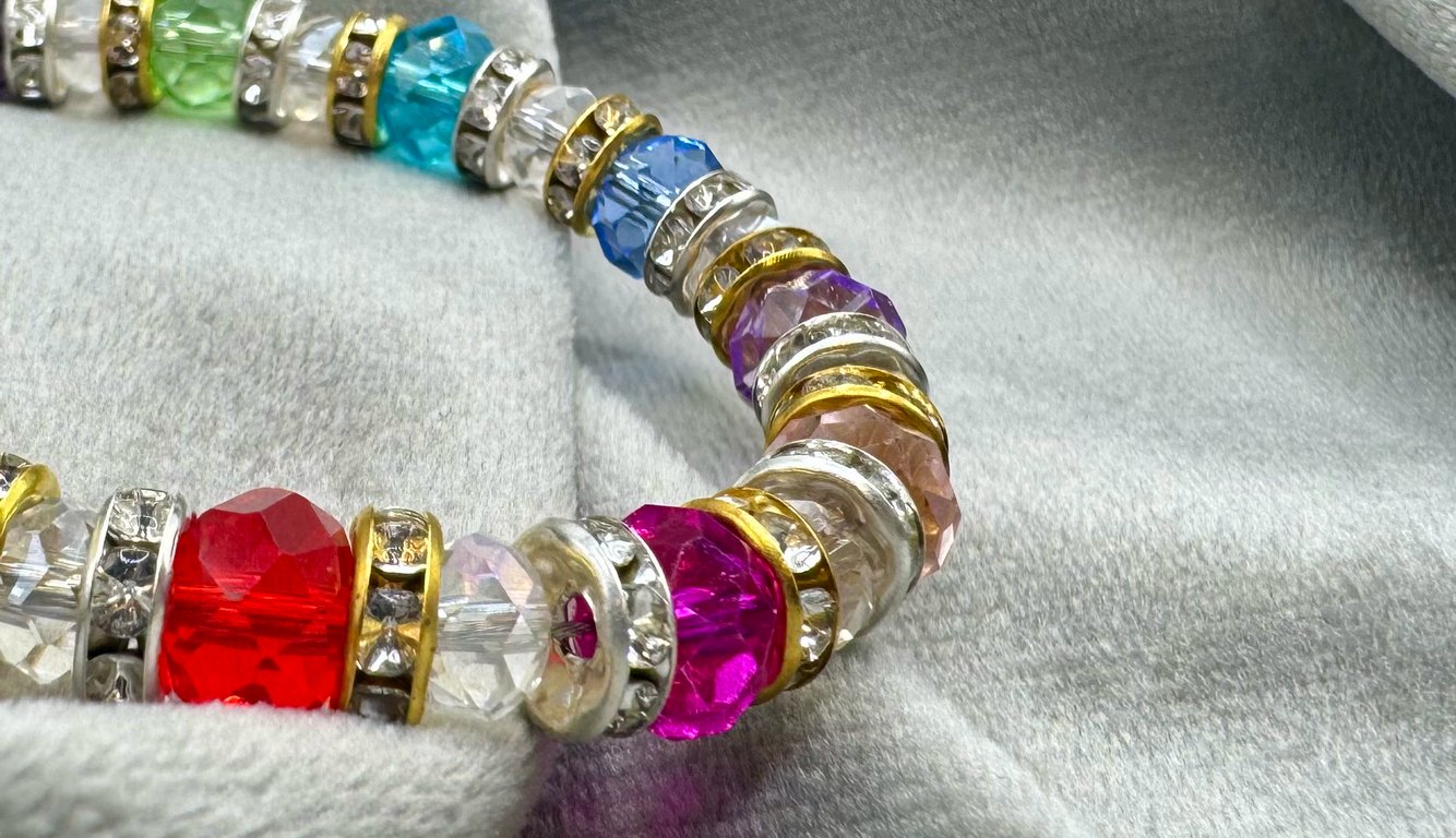 Rainbow Glass bead and crystal Spacer bracelet - small size