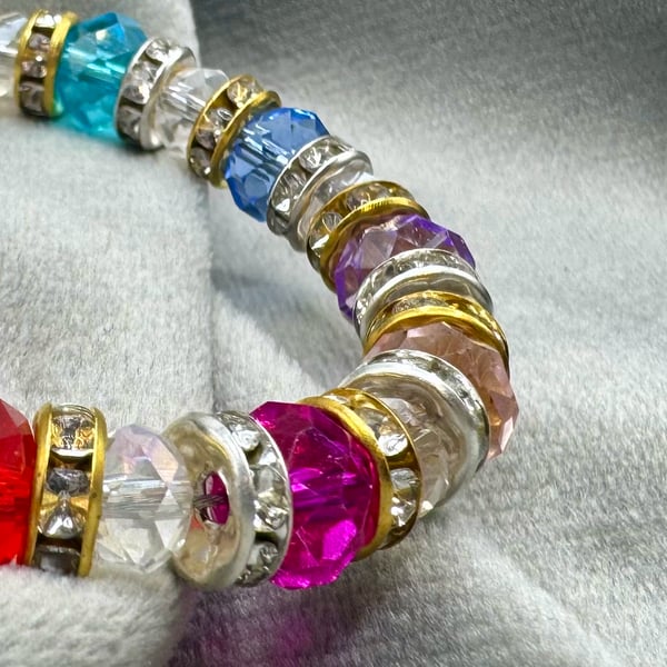 Rainbow Glass bead and crystal Spacer bracelet - small size