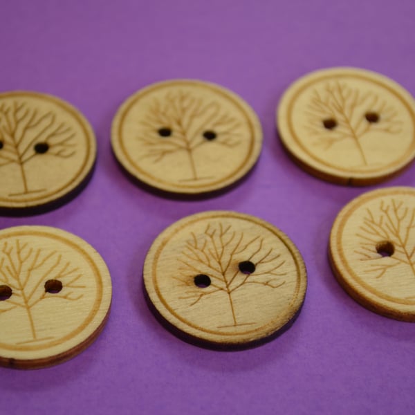 25mm Natural Wooden Tree Buttons 6pk Tree of Life Wood (WNT1)