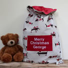 Dachshund Christmas Fabric Personalised Sack
