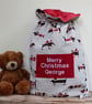 Dachshund Christmas Fabric Personalised Sack - Image 1