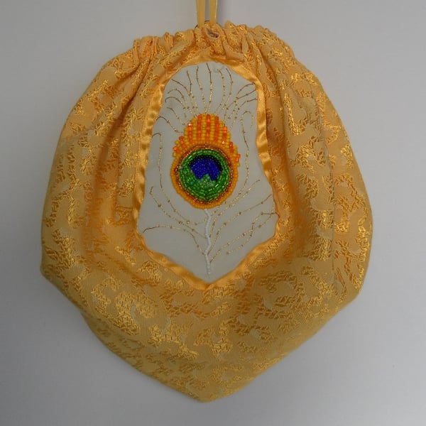 Evening bag, Art Nouveau inspired, bridal bag , beaded peacock feather