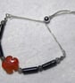 Sterling Silver Moss Agate Adjustable Bracelet Featuring Red Agate Flower  
