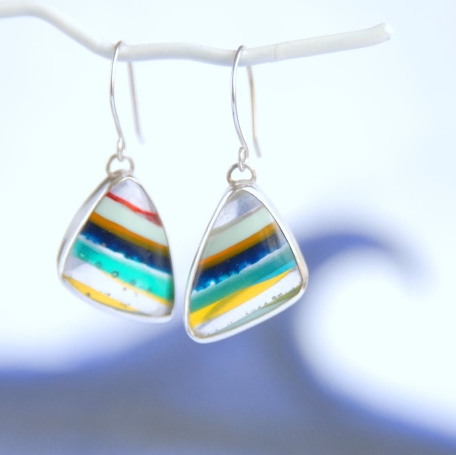 Cornish surfite earrings - mint and aqua triangles