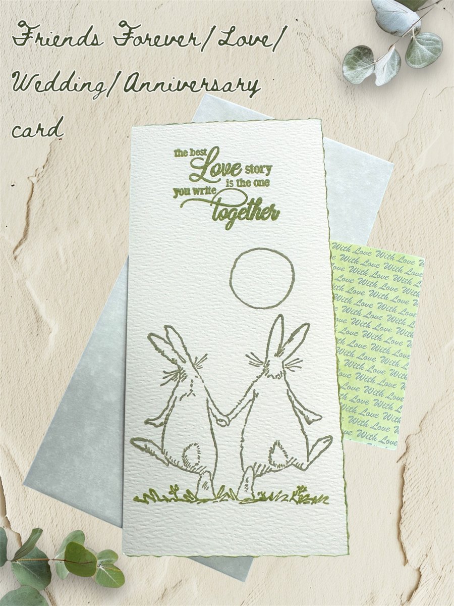 Wedding card, anniversary, love story, friendship, luxury cream hammered card, 