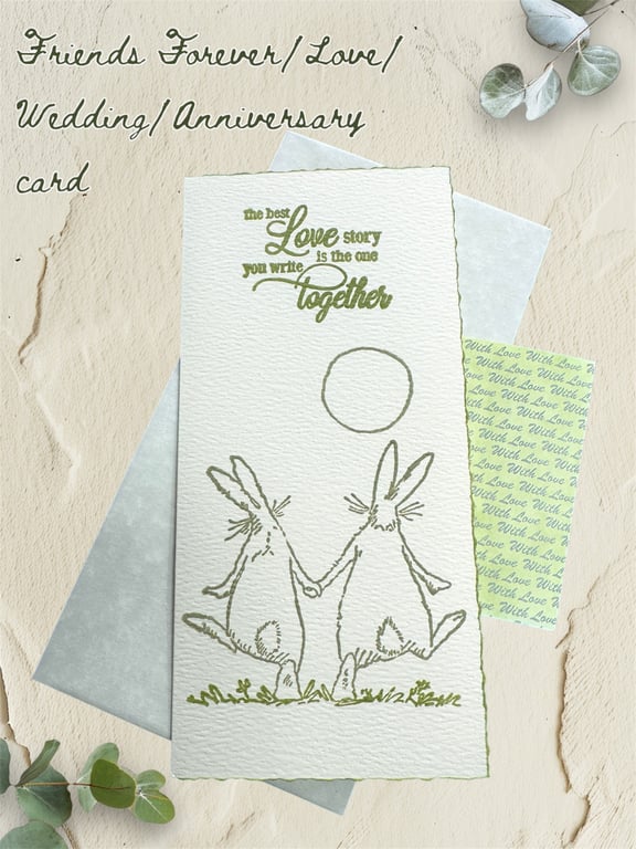 Wedding card, anniversary, love story, friendship, luxury cream hammered card, 