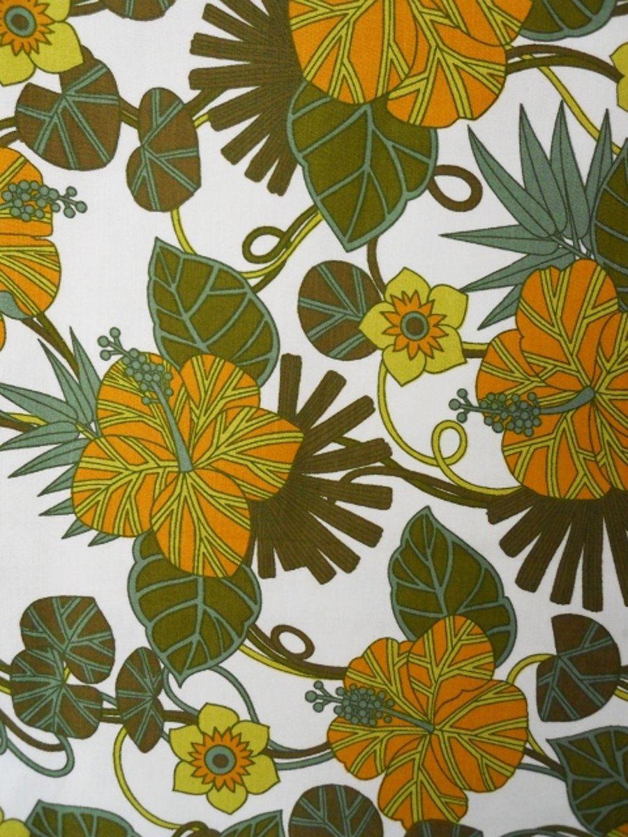 HIBISCUS by Bernard Wardle Yellow Green 60s 70s Vintage Fabric Lampshade option 