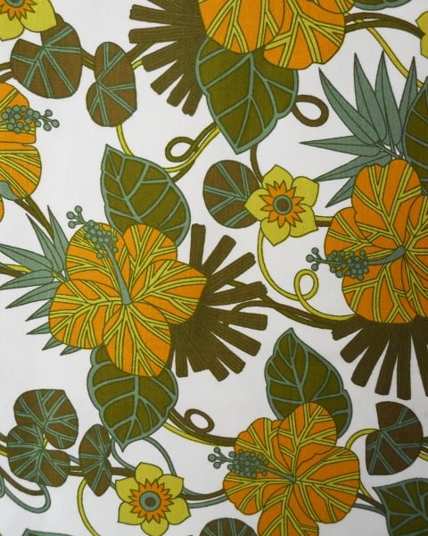 HIBISCUS by Bernard Wardle Yellow Green 60s 70s Vintage Fabric Lampshade option 