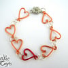 Linked Hearts Red and Copper Bracelet, valentines gift for her
