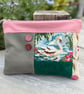 Repurposed Swan tapestry large soft pouch with bright floral lining