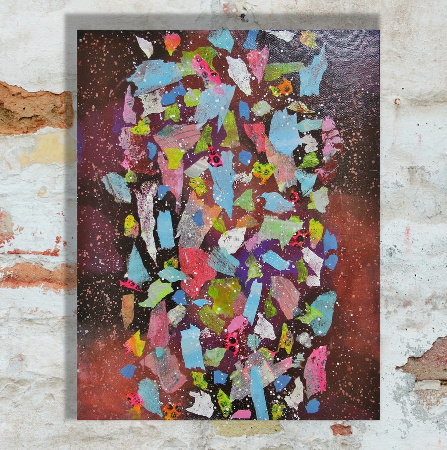 Abstract Painting On Canvas Multicolour Mixed Media Acrylic & Collage Artwork