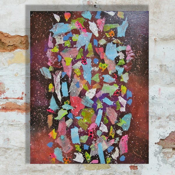 Abstract Painting On Canvas Multicolour Mixed Media Acrylic & Collage Artwork