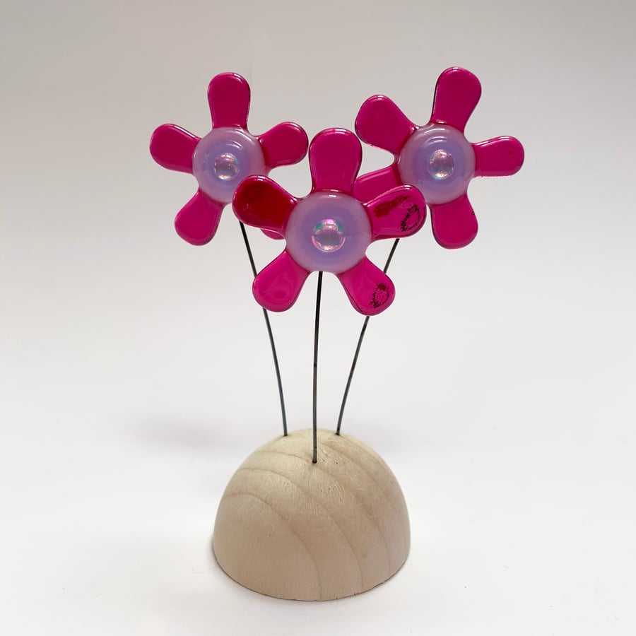 Fused Glass Happy Hippy Flowers (Pinks) - Handmade Fused Glass Sculpture