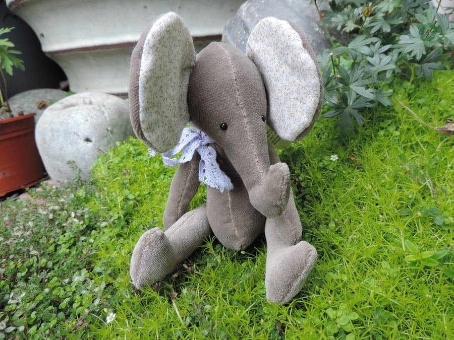 6.5" Elephant made from Vintage Velvet.