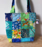 Summer Sale - Patchwork bag - with handle - in blues and greens - Image 1