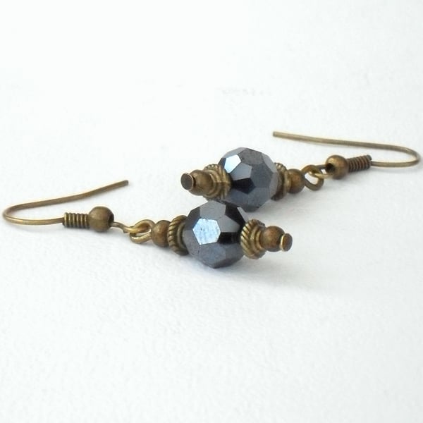 Handmade jet crystal earrings, vintage style