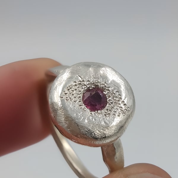 Ruby Flame Molten Silver Signet Ring