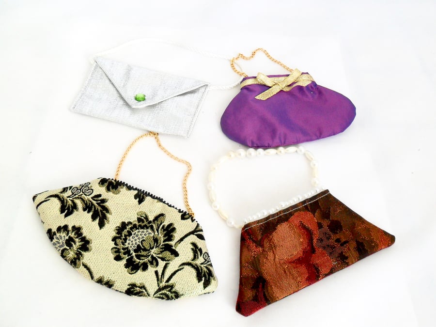 Miniature handbag tree decorations - set of 4
