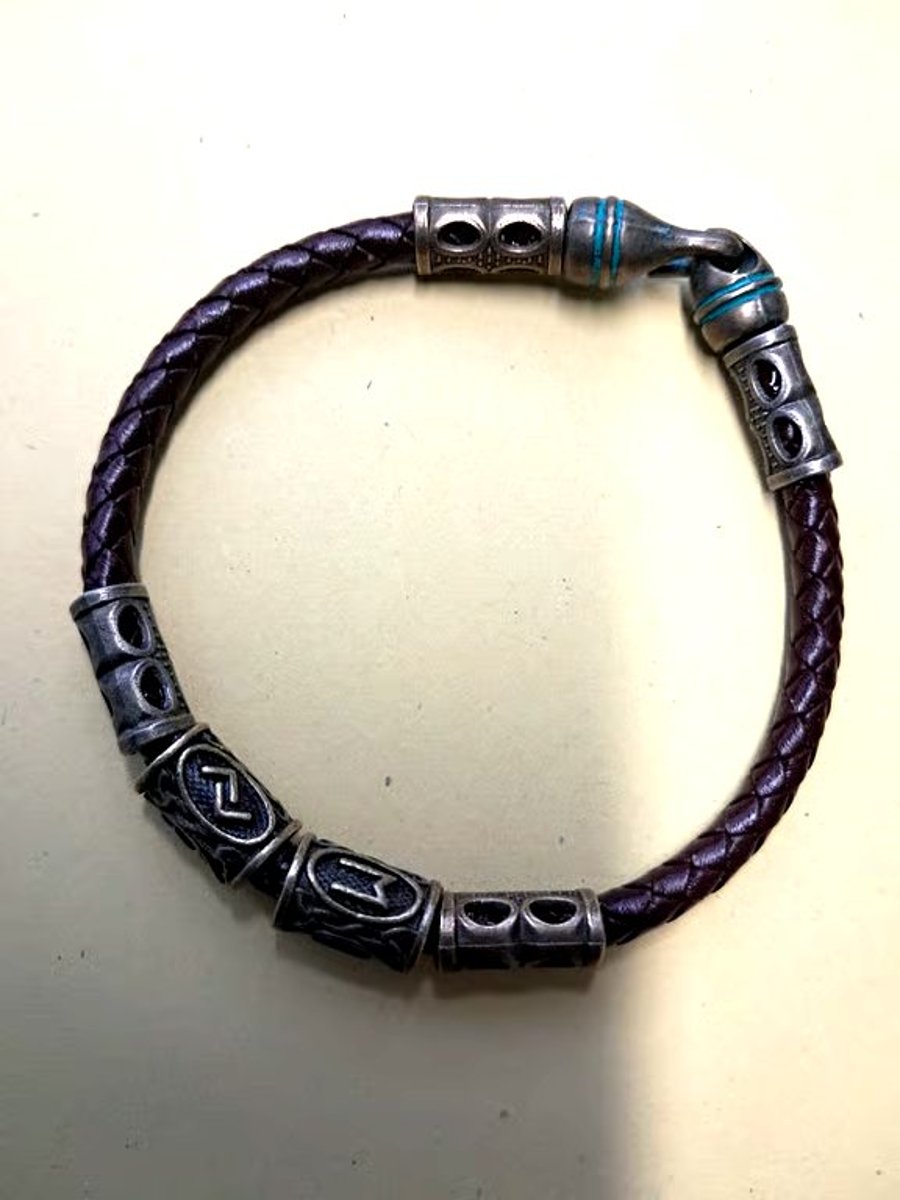 Leather Viking Rune Hook Bracelet 
